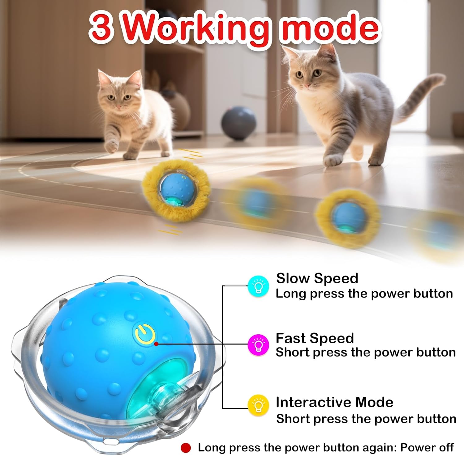 Interactive Cat Toys Ball Fast Rolling in Pocket, Motion Activate Chirping Cat Ball Christmas Cat Toys 2025 Cat's Gift